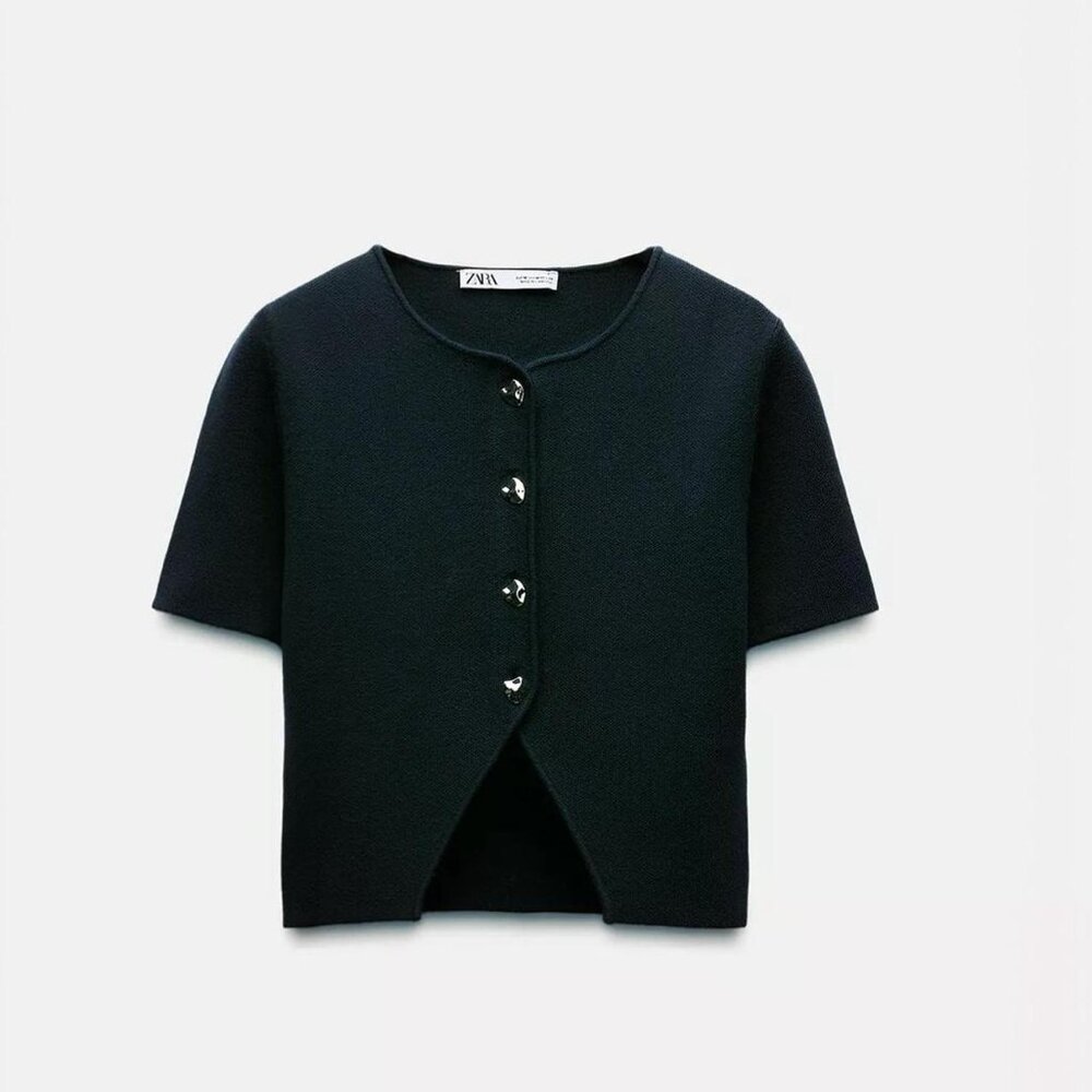 Zara Cropped Knit Top - Green-blue - new with tags (size: small)